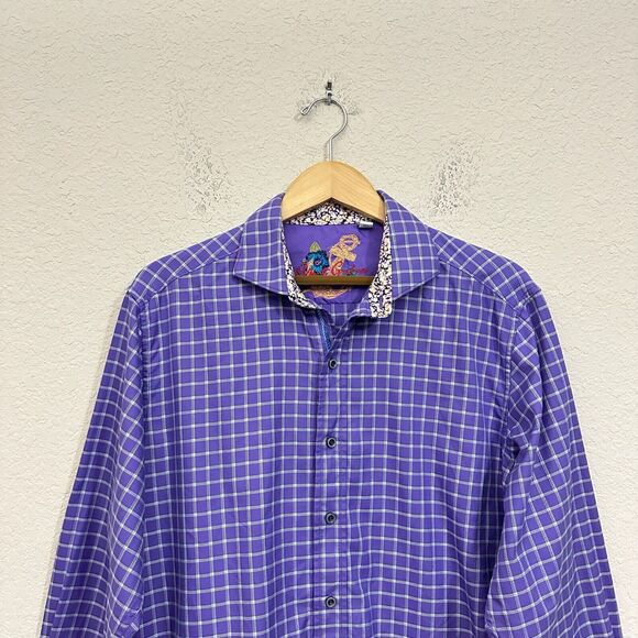 ROBERT GRAHAM Check Shirt Purple Classic Fit Flip Cuff Long Sleeve Cotton - Picture 3 of 13